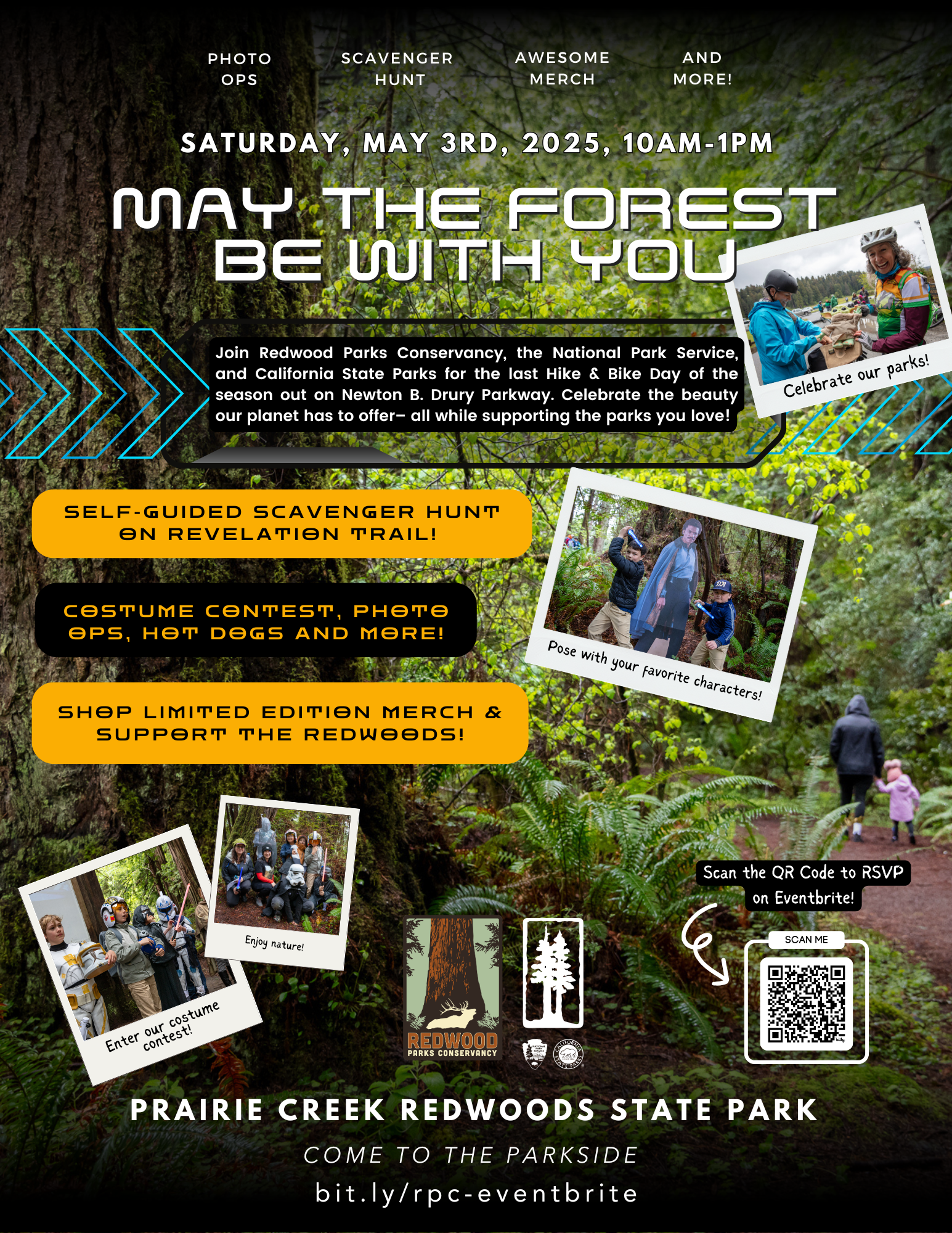 Promotional image for "May The Forest Be With You," showcasing a blend of nature and sci-fi elements in a park environment.